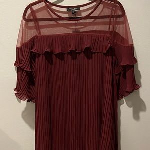 Romeo & Juliet COUTURE Burgundy Ruffles Casual Blouse Dress VINTAGE